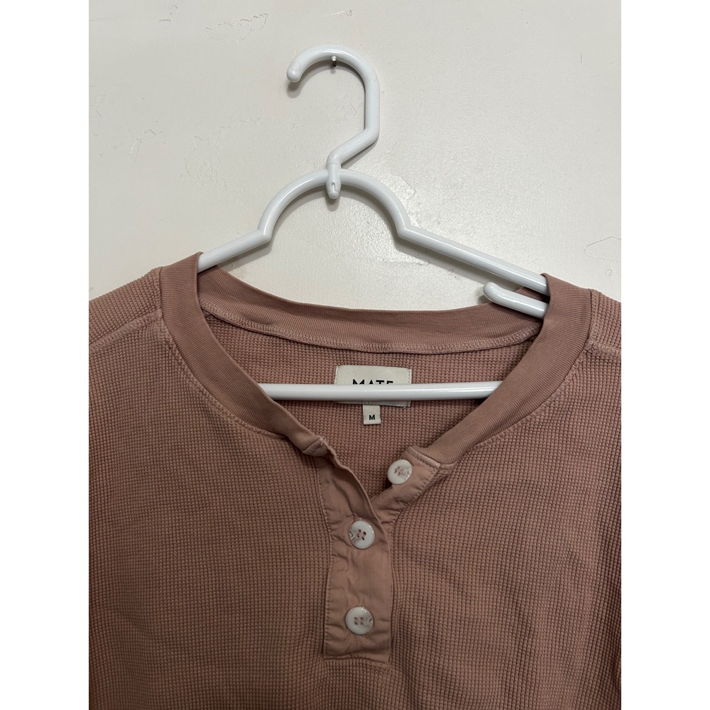 MATE the Label Organic Cotton Waffle Thermal Henley Top Mauve Medium - Picture 3 of 5